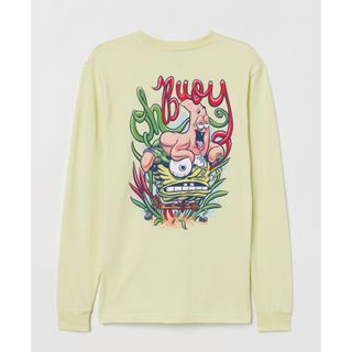 エイチアンドエム(H&M)のH&M スポンジボブ コラボ ロンT ロングスリーブ ライムイエロー XS(Tシャツ/カットソー(七分/長袖))