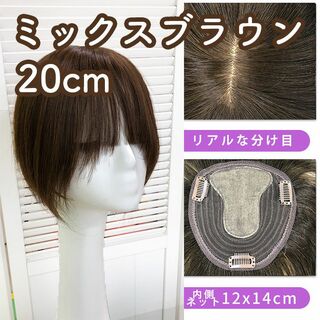 人毛100% 部分ウィッグ ヘアピース 頭頂部 ミックスブラウン【20cm】(ショートストレート)