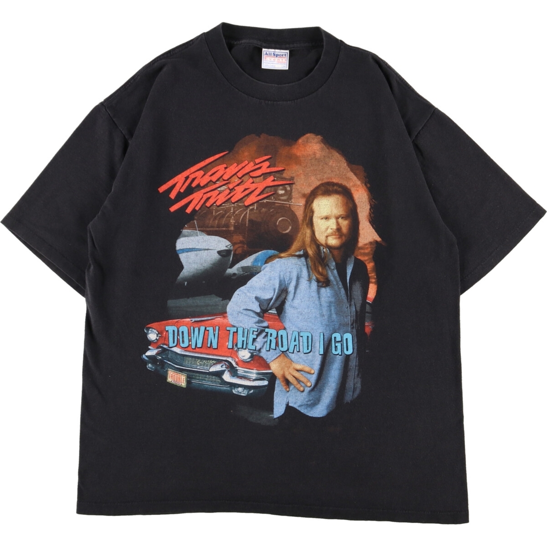 90年代 All Sport Travis Tritt トラヴィス トリット 両面プリント バンドTシャツ バンT メンズL ヴィンテージ /eaa351602ブラック系黒色柄