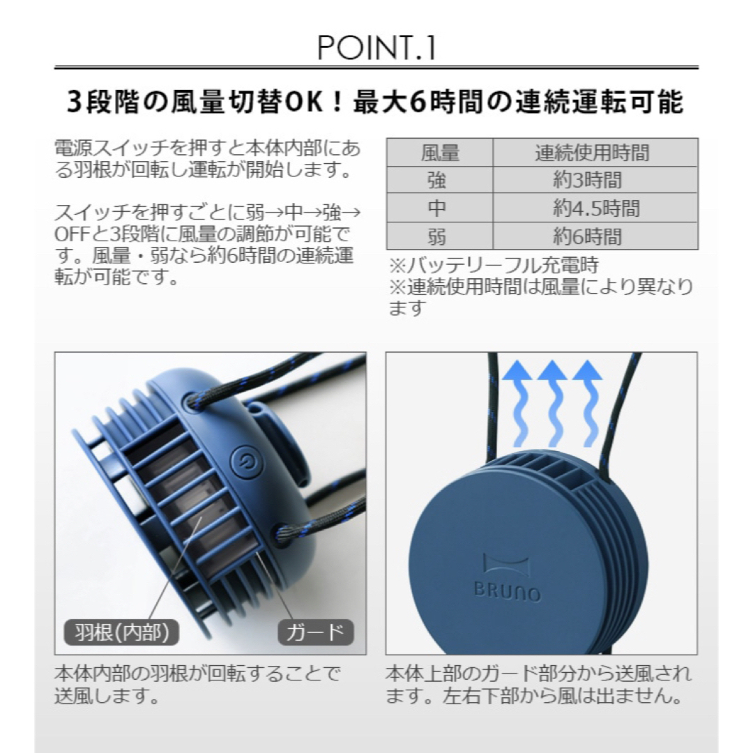 BRUNO(ブルーノ)のbruno 扇風機 首掛け  ブルーノ 扇風機 首掛け扇風機　ウェアラブルファン スマホ/家電/カメラの冷暖房/空調(扇風機)の商品写真