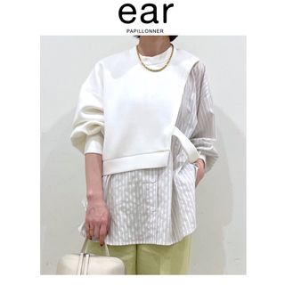 イアパピヨネ(ear PAPILLONNER)のイア　パピヨネ　スミスタイル　白　ホワイト　ハーフスウェットトップス(トレーナー/スウェット)