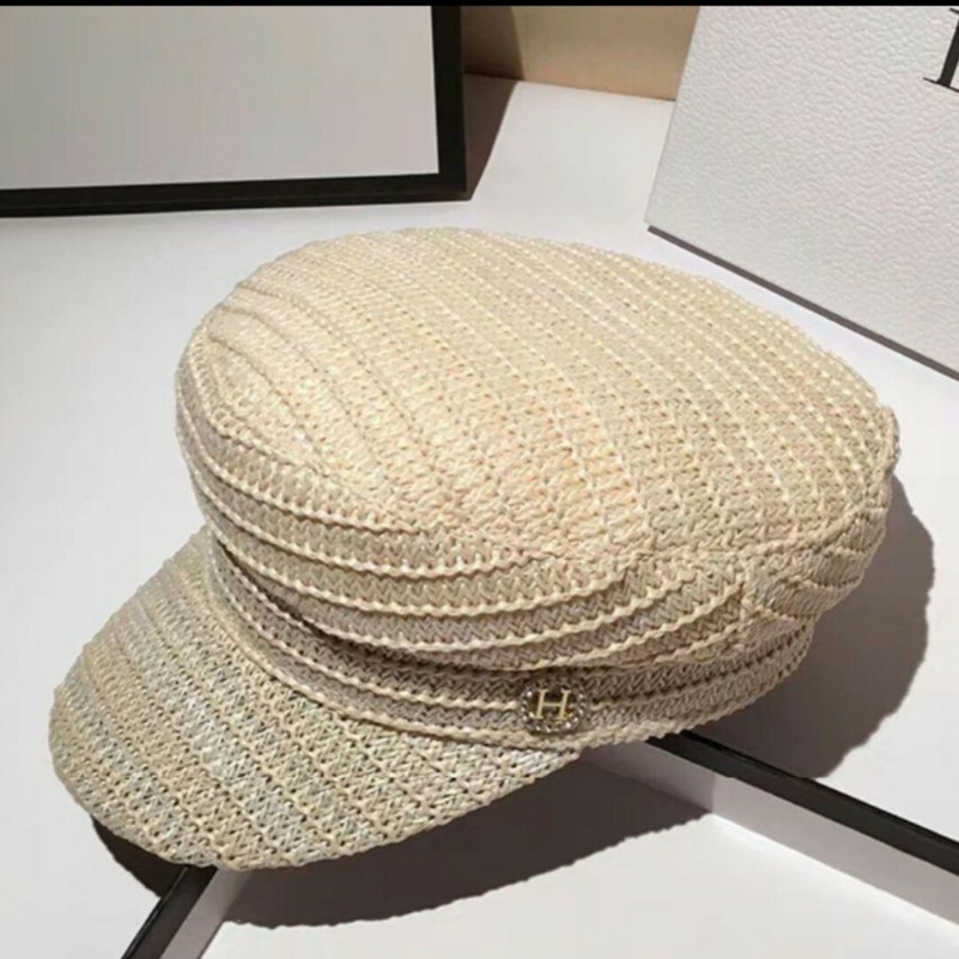 美品 麦わら帽 キャスケット キャップ 夏 通気性 ベージュ 白 オフ 調節 春 レディースの帽子(キャスケット)の商品写真