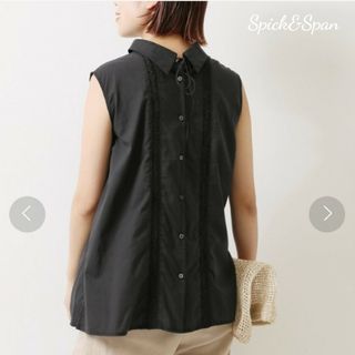 スピックアンドスパン(Spick & Span)のSpick&Span  ドミノタックノースリシャツ  黒(シャツ/ブラウス(半袖/袖なし))