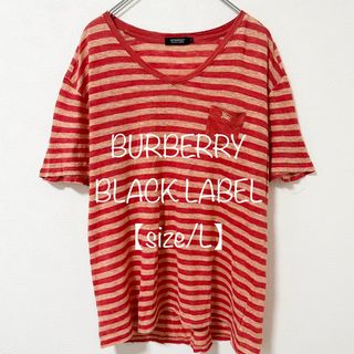 バーバリーブラックレーベル(BURBERRY BLACK LABEL)のBURBERRY/バーバリー★半袖Tシャツ★ボーダー★Uネック★レッド/赤系★L(Tシャツ/カットソー(半袖/袖なし))