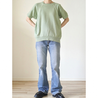 サンタモニカ(Santa Monica)の70s~80s 古着 半袖 スウェット Tシャツ ライトグリーン 無地(Tシャツ(半袖/袖なし))