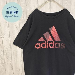 アディダス(adidas)のadidas　アディダス　ビッグプリント　デカロゴ　海外古着　ブラック　ボロT(Tシャツ/カットソー(半袖/袖なし))