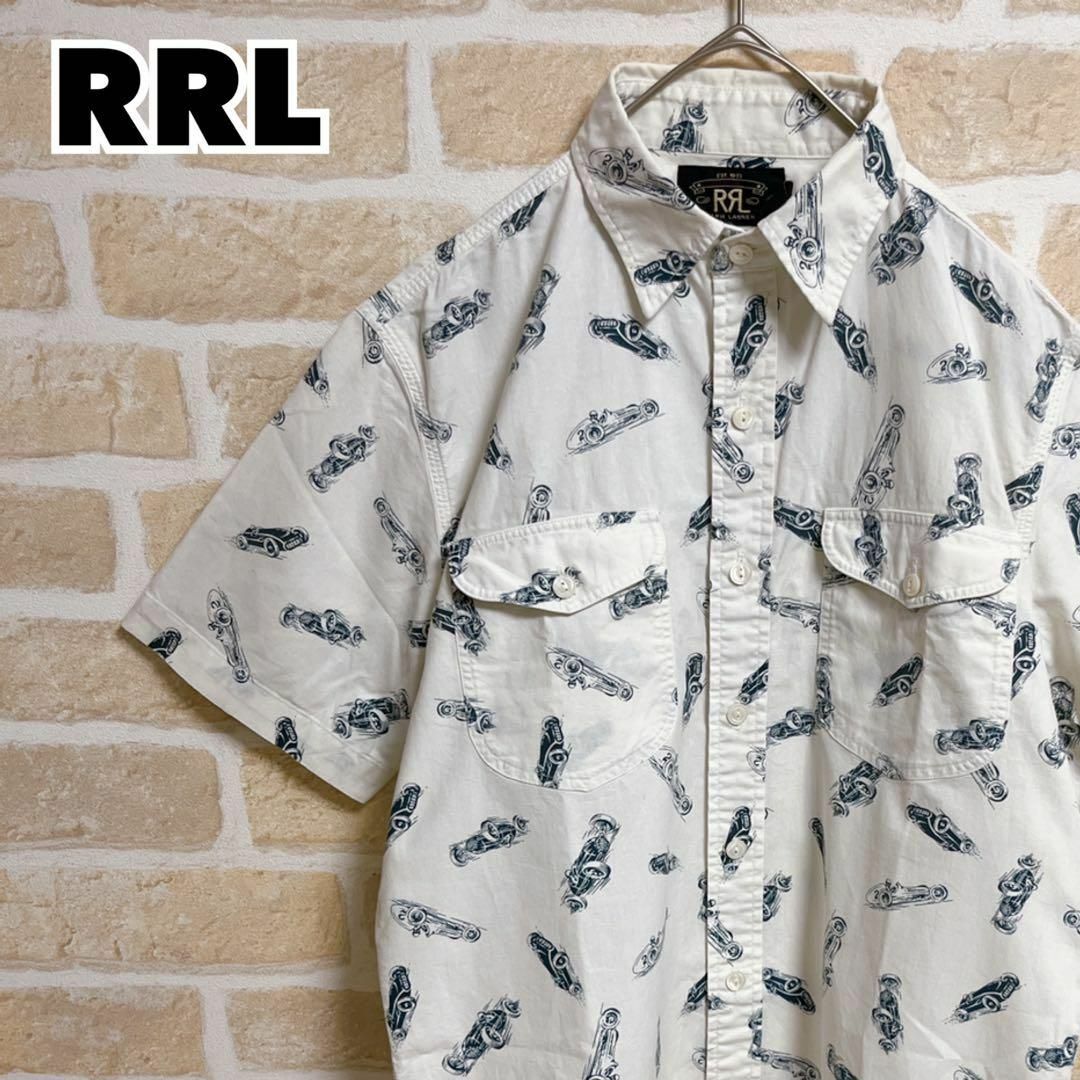 RRL ダブルアールエル 総柄シャツ レーシングカー クラシック ホワイト