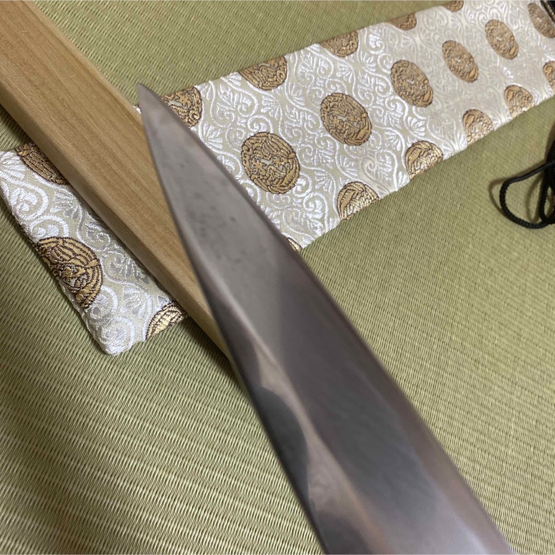 堺實光 和包丁 柳刃 包丁 黒檀 刻印 霞 白鋼 鞘付き 袋付き