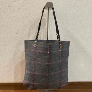 マリークワント(MARY QUANT)の【極美品】マリークワント キャンパス×レザー トートバッグ 刺繍ロゴ ピンク(トートバッグ)