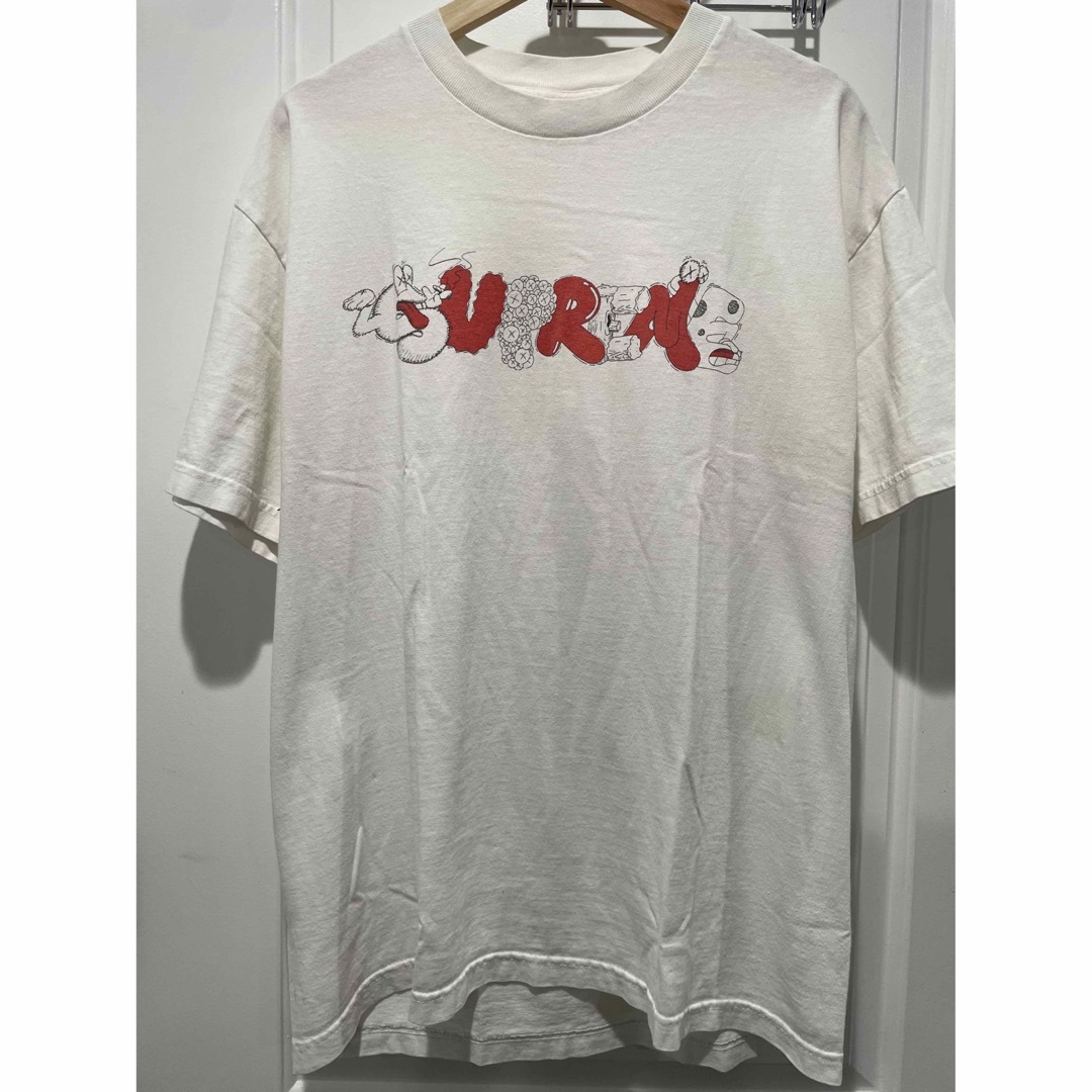 Supreme シュプリーム × Original Fake オリジナルフェイク 11ss KAWS カウズ ロゴ 半袖Tシャツ ブラック レッド 良品  47662