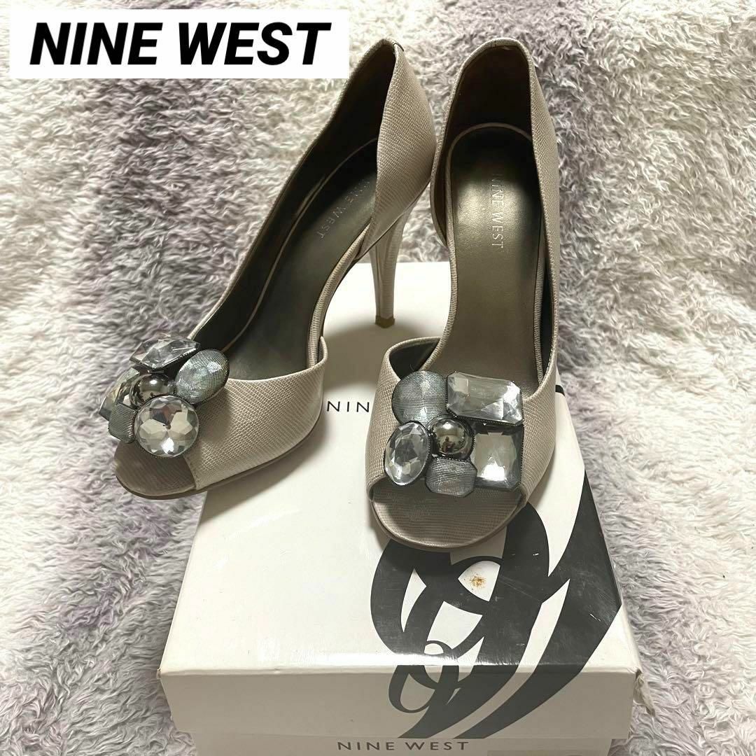 s85d NINE WEST ビジューピンヒール パンプス 高級感 オープントゥ