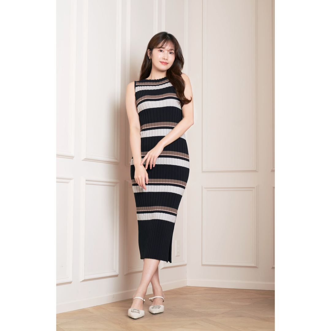 Cotton Striped Ribbed Knit Dress