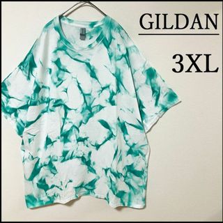 ギルタン(GILDAN)のメンズ服新品タイダイ柄半袖Tシャツ3XL　白緑　ビッグサイズ　ゆったり　トップス(Tシャツ/カットソー(半袖/袖なし))