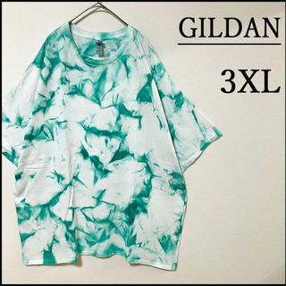 ギルタン(GILDAN)のメンズ服新品タイダイ柄半袖Tシャツ3XL　白緑　オーバーサイズ　トップス　春夏物(Tシャツ/カットソー(半袖/袖なし))