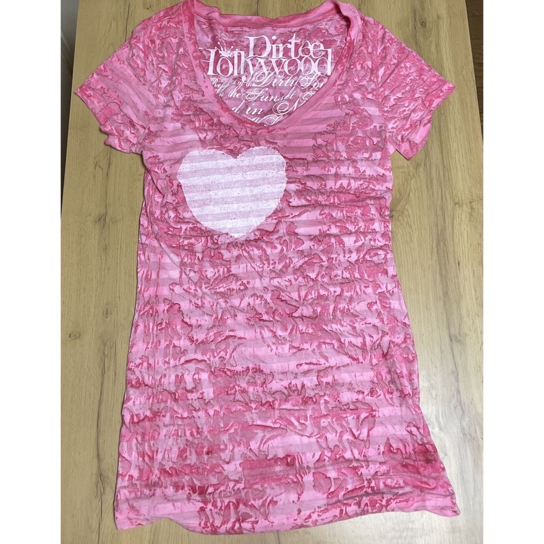LaFine(ラファイン)のインポートTシャツ　ハート/ボーダー　ピンク レディースのトップス(Tシャツ(半袖/袖なし))の商品写真