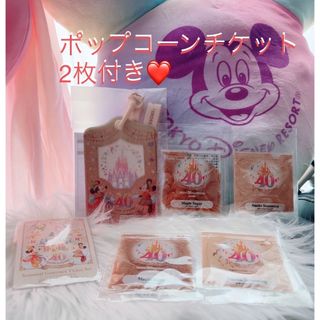 ディズニー(Disney)の40周年シーズナルグルメチケットケースとポップコーンチケット2枚付シーズニング(フード/ドリンク券)