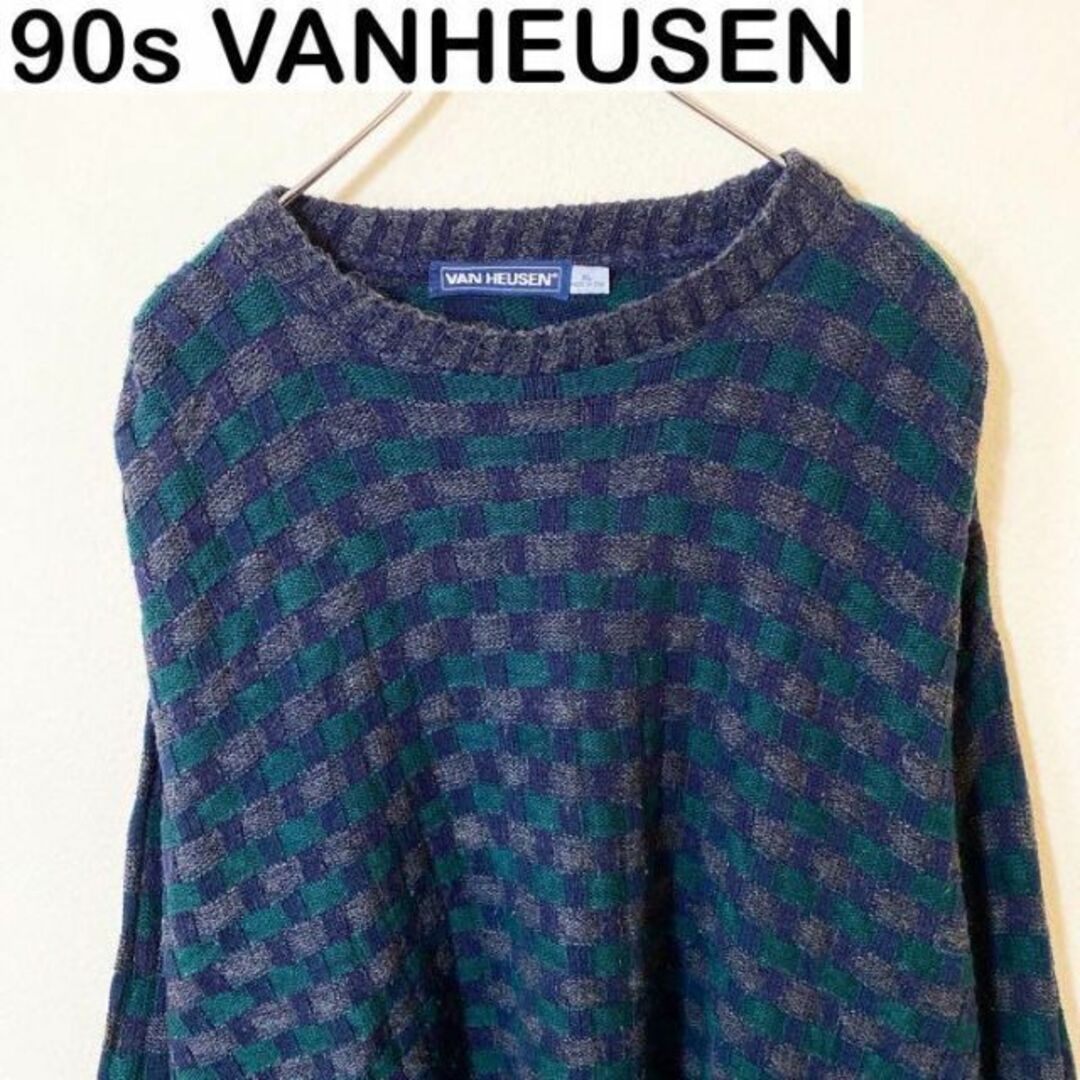 USA製　90s VANHEUSEN デザイン　ニット　　ヴィンテージXL(