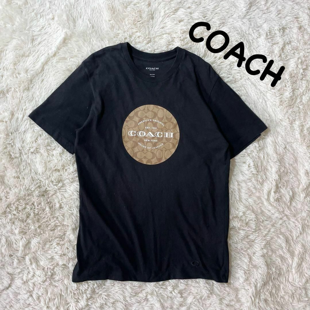 COACH コーチ 半袖tシャツ ロゴ ペルー製 ラウンド プリント ブラック