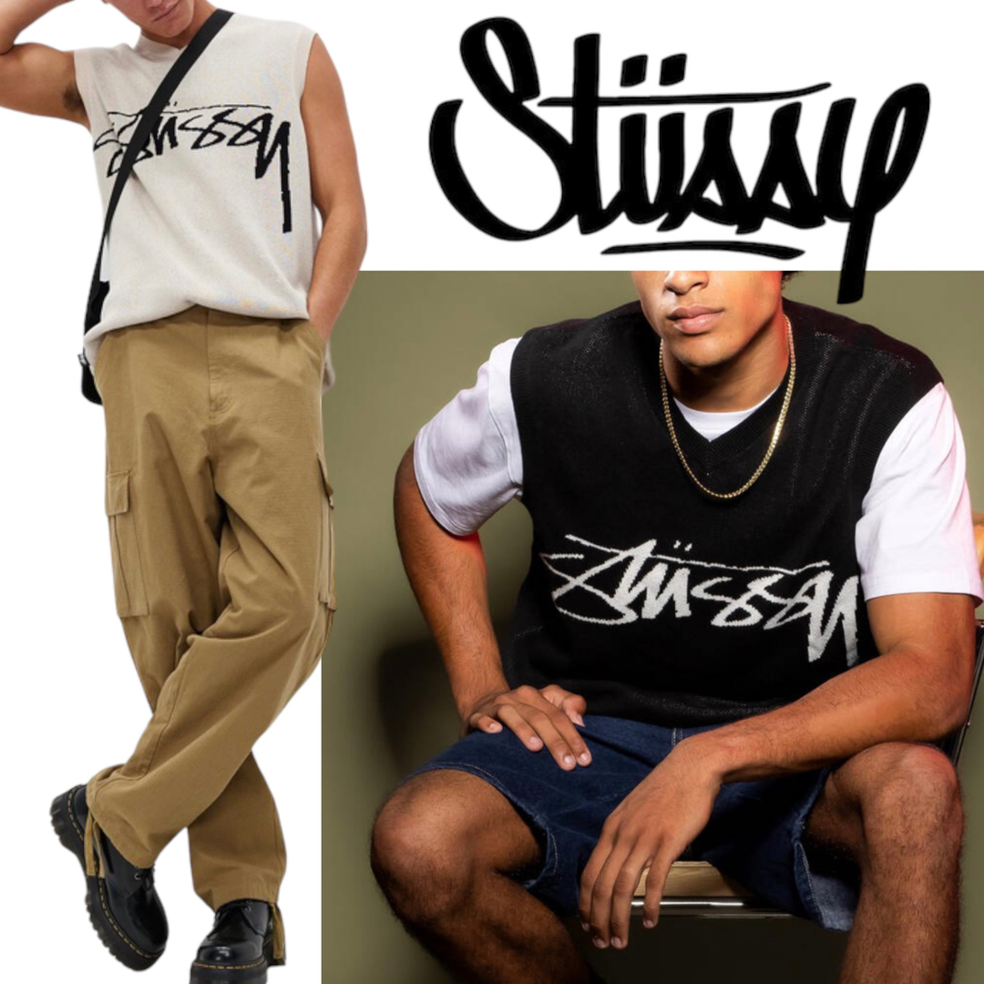 STUSSY コットンニットベスト Cream L