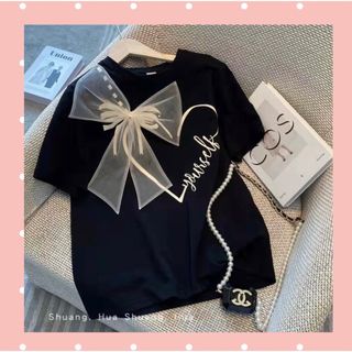 新品韓国　トップス　お洒落リボン　ティシャツ　人気(Tシャツ(半袖/袖なし))