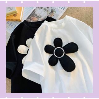 新品韓国　トップス　お洒落　ティシャツ　半袖　白(Tシャツ(半袖/袖なし))