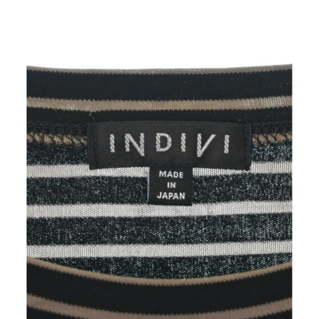 INDIVI(インディヴィ)のINDIVI Tシャツ・カットソー 13(XL位) 黒xベージュ(ボーダー) 【古着】【中古】 レディースのトップス(カットソー(半袖/袖なし))の商品写真