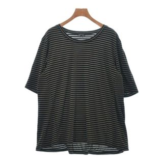 インディヴィ(INDIVI)のINDIVI Tシャツ・カットソー 13(XL位) 黒xベージュ(ボーダー) 【古着】【中古】(カットソー(半袖/袖なし))