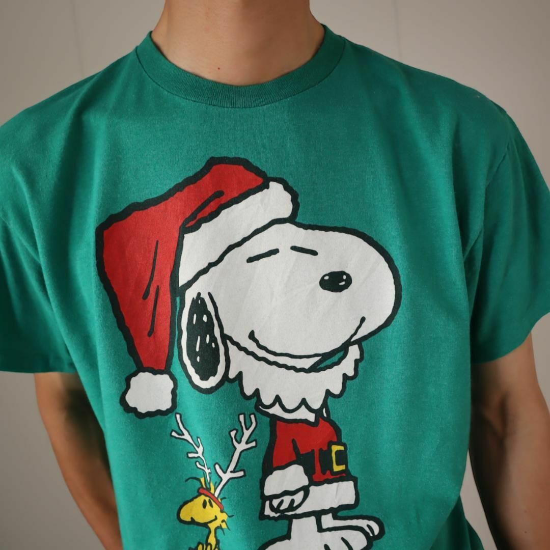 PEANUTS(ピーナッツ)の【PEANUTS】サンタ スヌーピー BIGプリント ルーズ Tシャツ XL 緑 メンズのトップス(Tシャツ/カットソー(半袖/袖なし))の商品写真