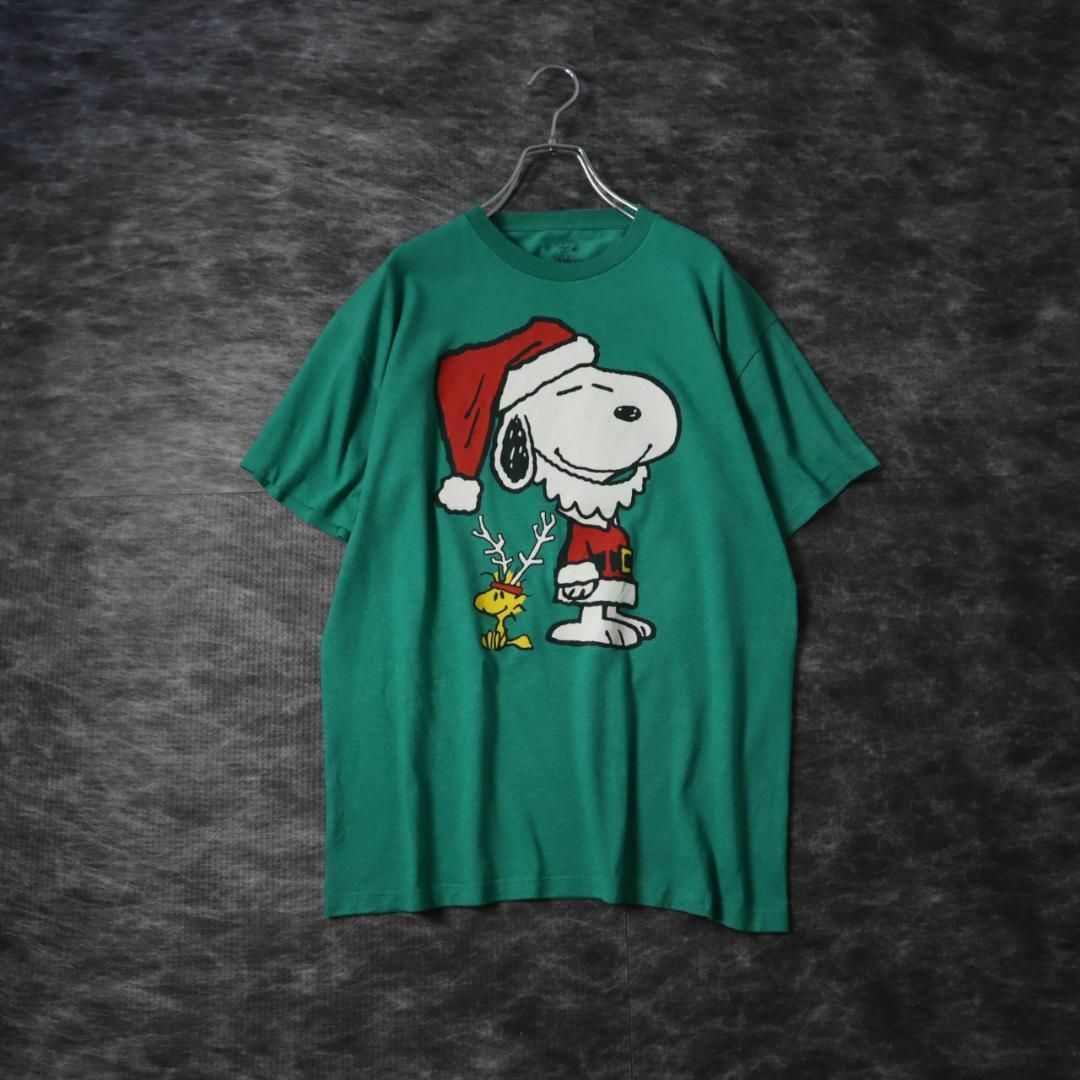 【PEANUTS】サンタ スヌーピー BIGプリント ルーズ Tシャツ XL 緑