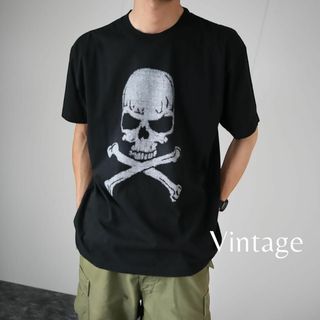 アートヴィンテージ(ART VINTAGE)の【vintage】髑髏 スカル プリント モノトーン ルーズ Tシャツ USA製(Tシャツ/カットソー(半袖/袖なし))