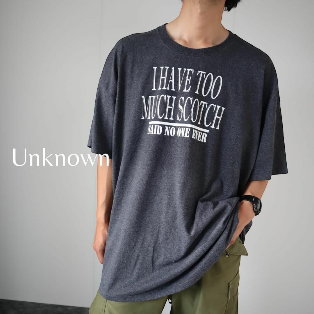 【Unknown】超 ビッグサイズ ルーズ 英字 プリントTシャツ グレー 4L