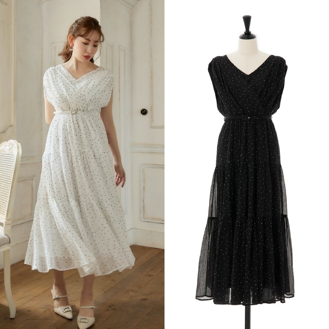 Tiered Polka-Dot Long Dress - blackカラーblack