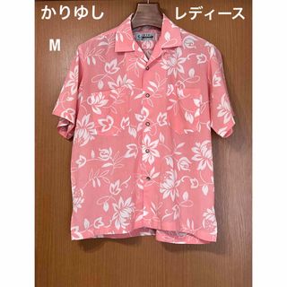 ピンクアドべ(PINK ADOBE)の【美品】沖縄かりゆしSAKUGAWAYAレディース　ピンク　花柄　Mサイズ(シャツ/ブラウス(半袖/袖なし))