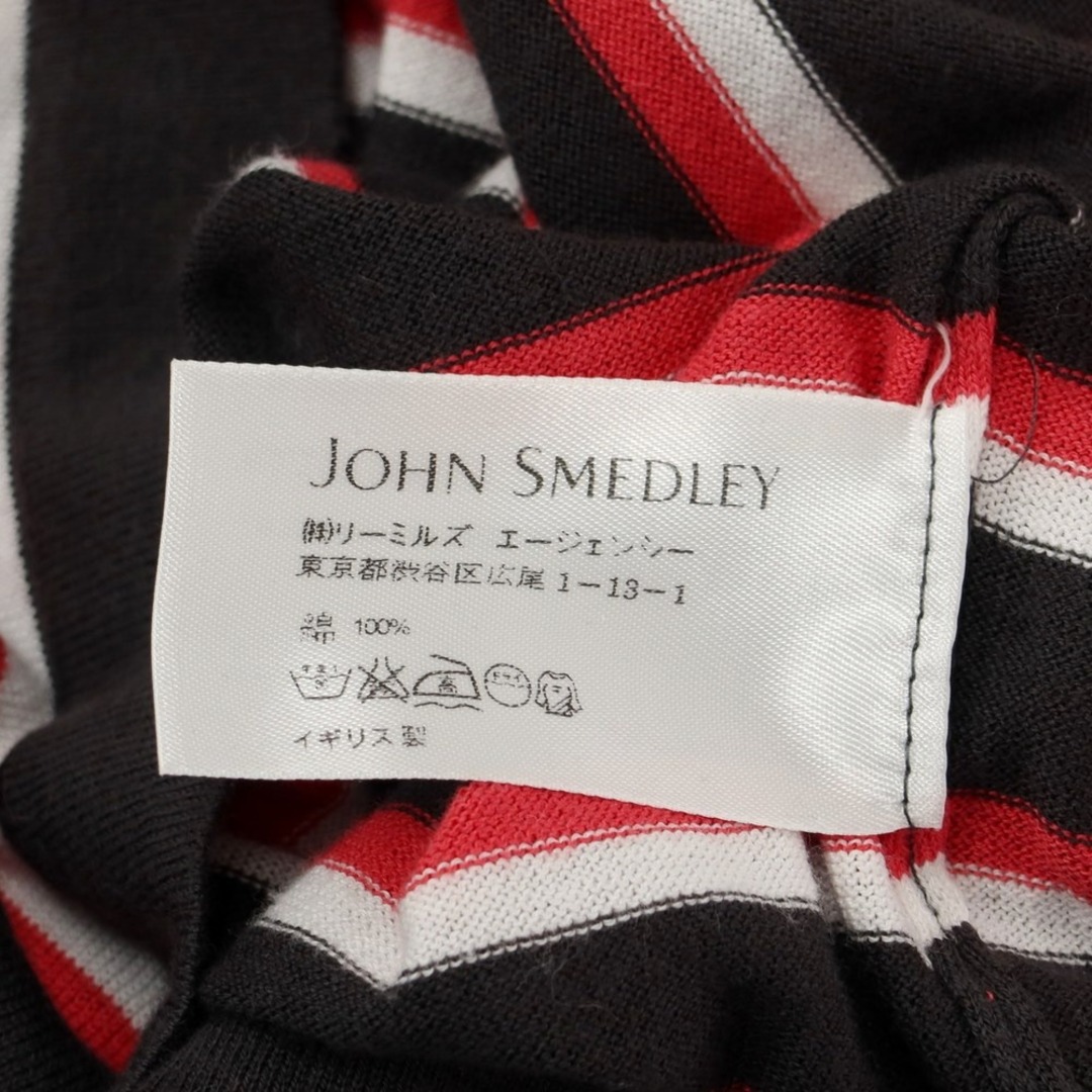 JOHN SMEDLEY(ジョンスメドレー)の【中古】ジョンスメドレー JOHN SMEDLEY コットン ボーダー ハイゲージ 半袖 ポロニット ダークグレーxレッド【サイズM】【メンズ】 メンズのトップス(ニット/セーター)の商品写真