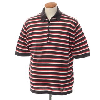 ジョンスメドレー(JOHN SMEDLEY)の【中古】ジョンスメドレー JOHN SMEDLEY コットン ボーダー ハイゲージ 半袖 ポロニット ダークグレーxレッド【サイズM】【メンズ】(ニット/セーター)