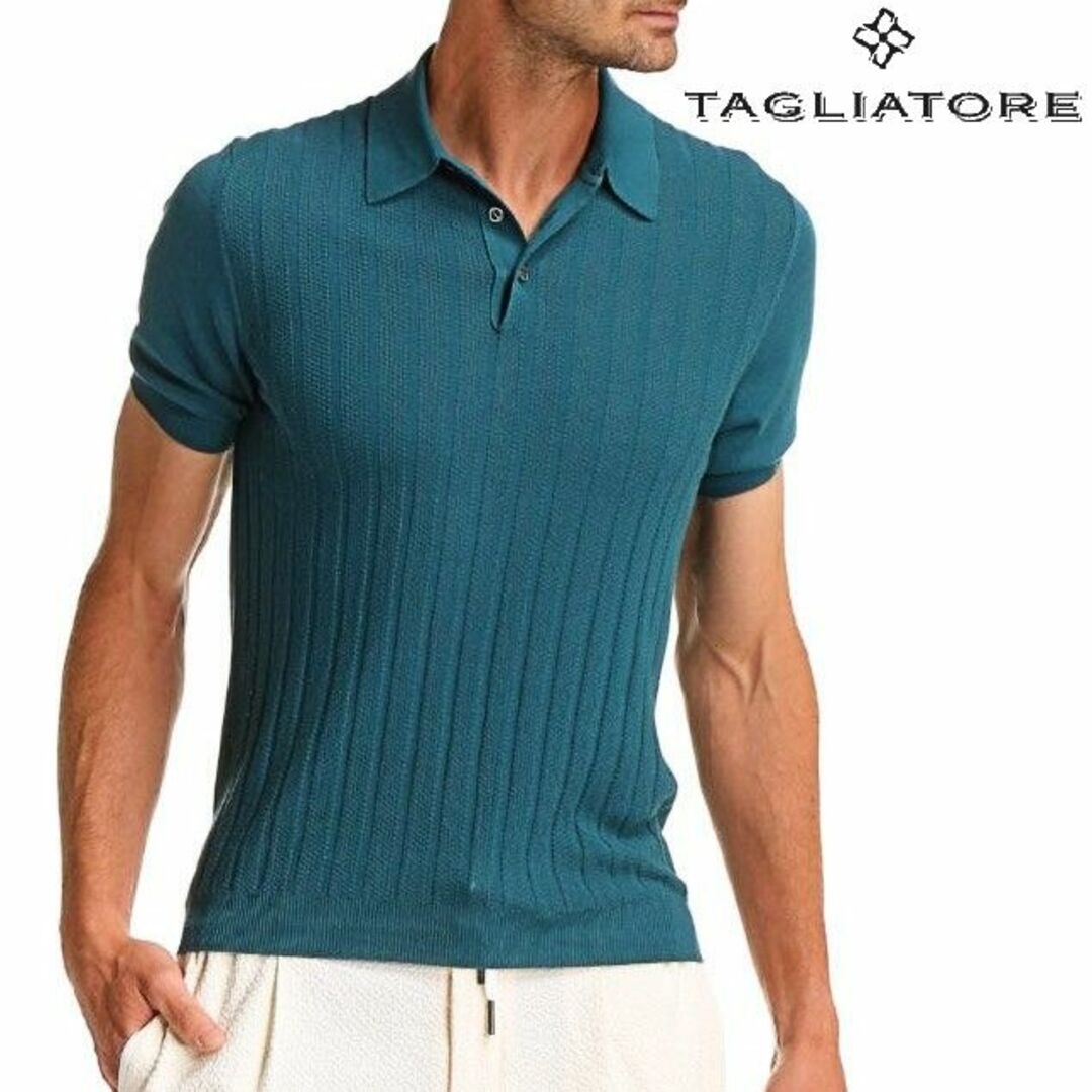 新品 タリアトーレ イタリア製 ニットデザイン 半袖ポロシャツ L相当 濃緑系