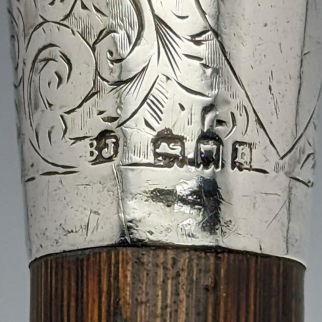 目立った傷や汚れのない美品機能1932年 英国ヴィンテージ 紳士用アンブレラ 織柄 純銀ポンメルハンドル 87cm