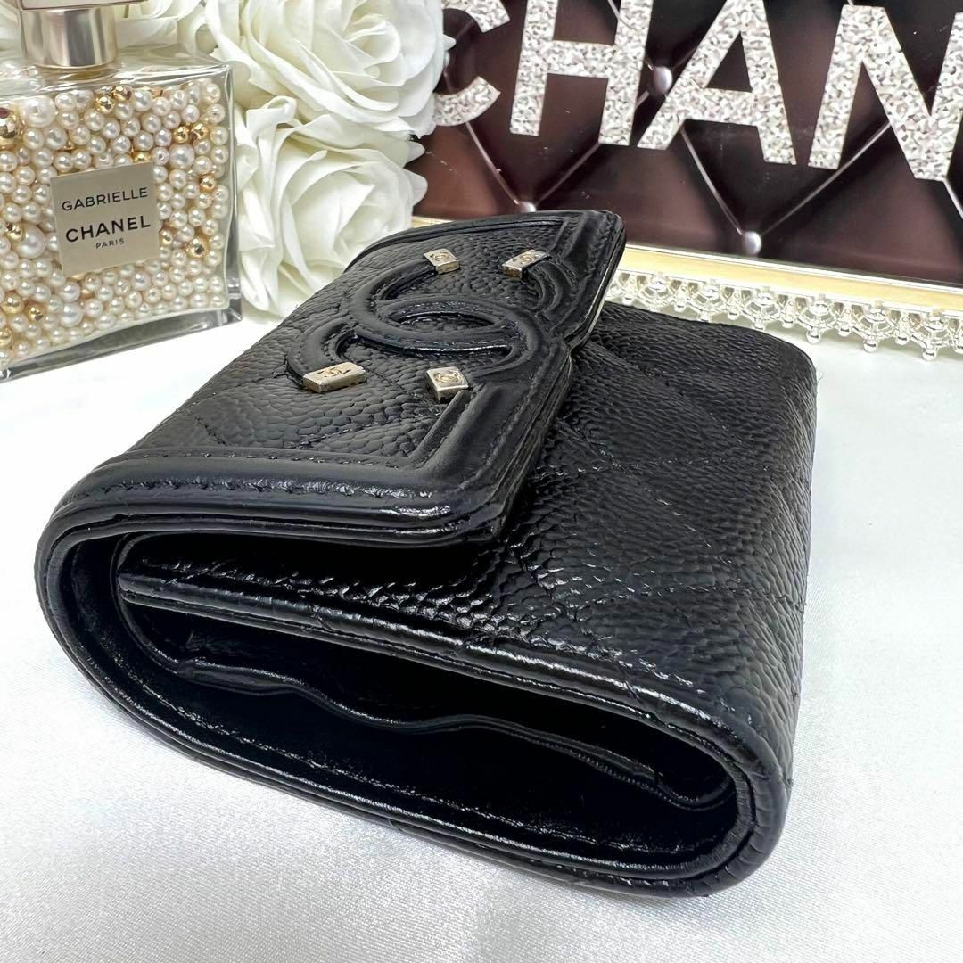 【美品】CHANEL  CCフ ィリグリー キャビアスキン マトラッセ ミニ財布