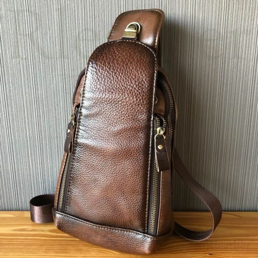 本革 牛革 ボディバッグ ショルダーバッグ 斜めがけ ブラウン #883 | フリマアプリ ラクマ