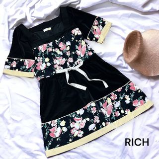 リッチ(rich)のrich 花柄ワンピ チュニック 大ぶり柄 スタイルアップ 民族衣装(ミニワンピース)