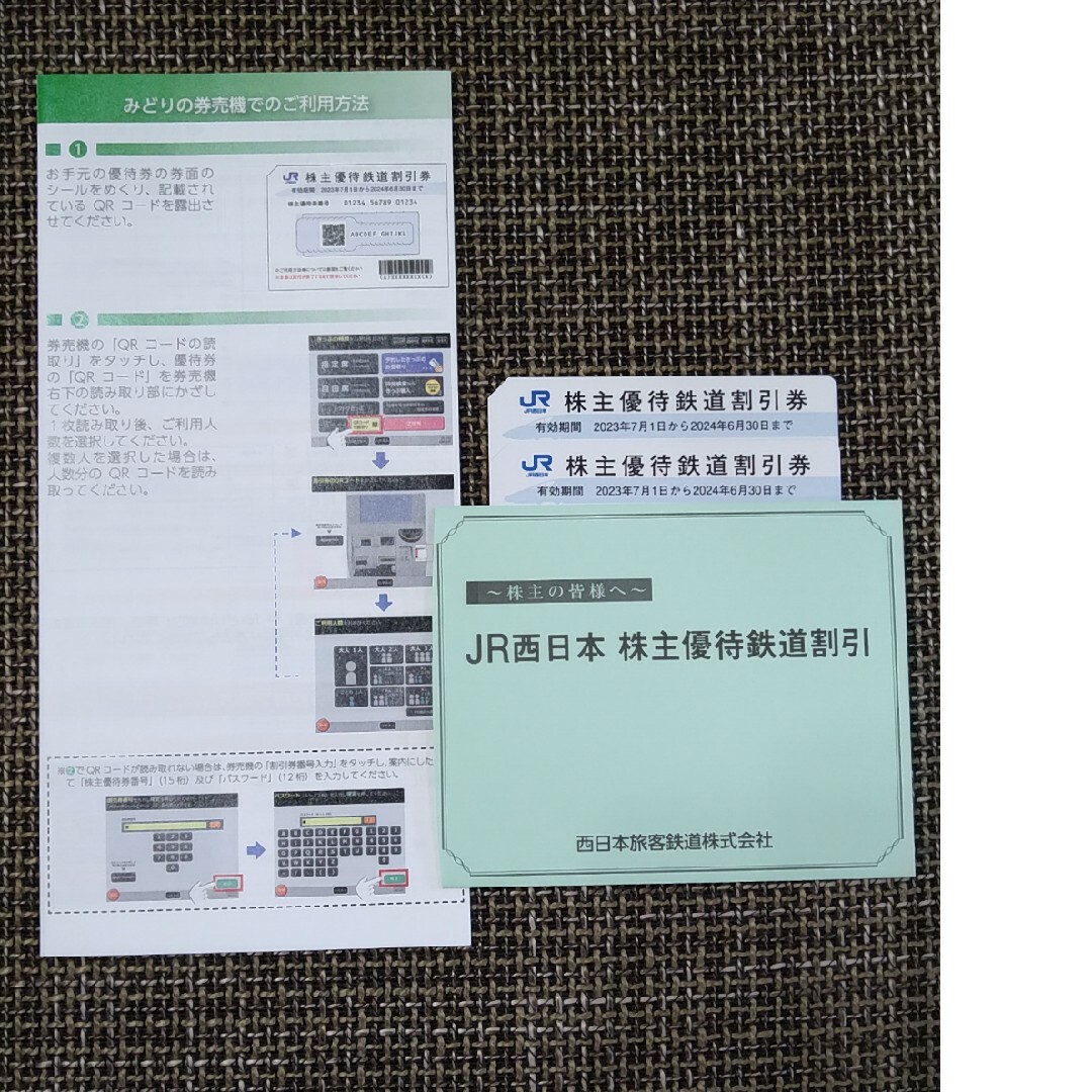 ＪR西日本　株主優待鉄道割引券　2枚▶︎2024年6月30日迄