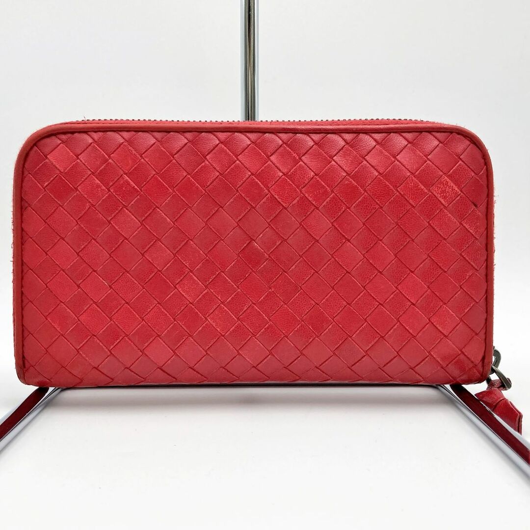 セール BOTTEGAVENETA ボッテガヴェネタ イントレチャート 長財布 ラウンドファスナー 財布 ウォレット レザー レッド 赤 レディース メンズ ファッション USED