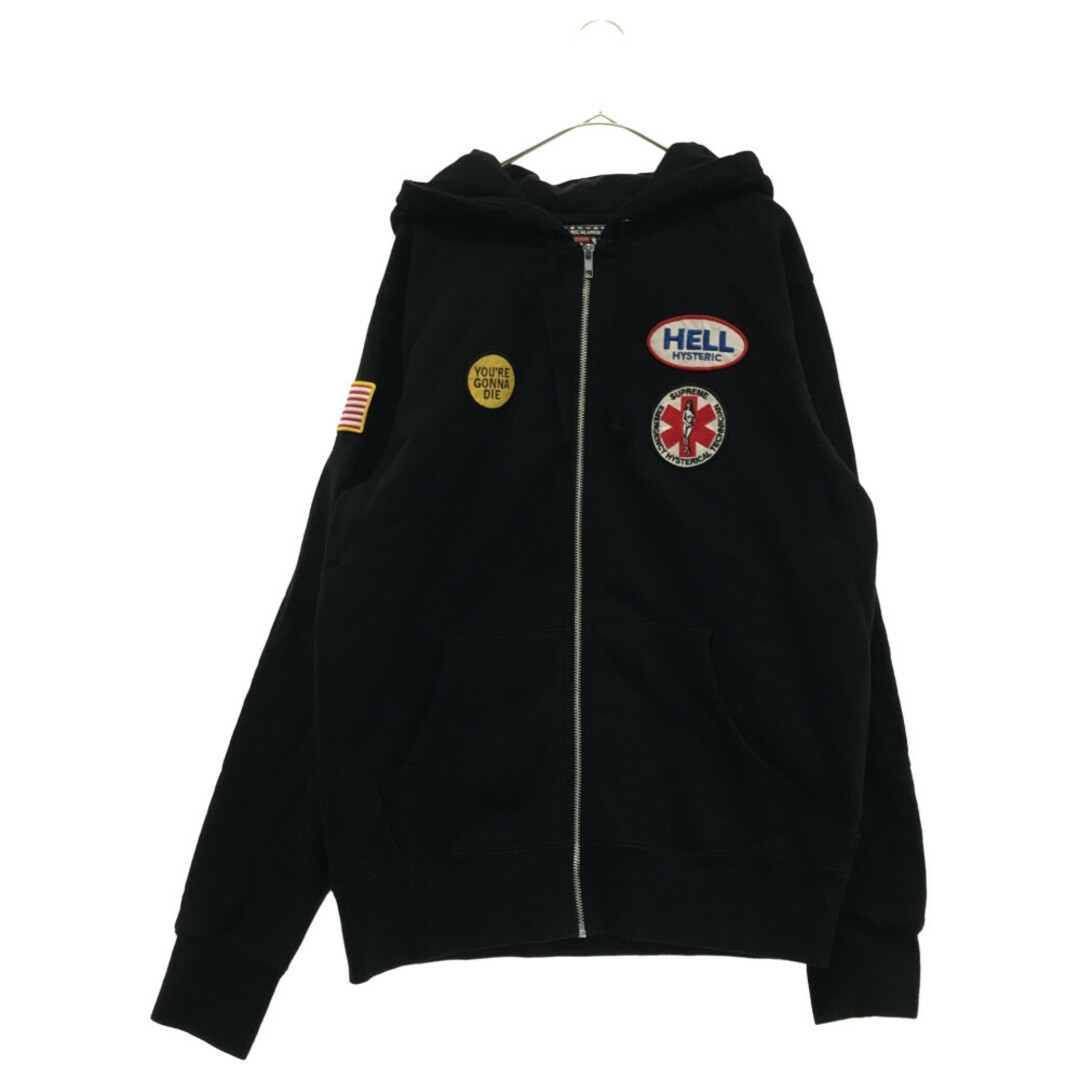 SUPREME シュプリーム 17AW × HYSTERIC GLAMOUR Patches Zip Up Sweatshirt × ヒステリックグラマー パッチーズ ジップアップパーカー ブラック