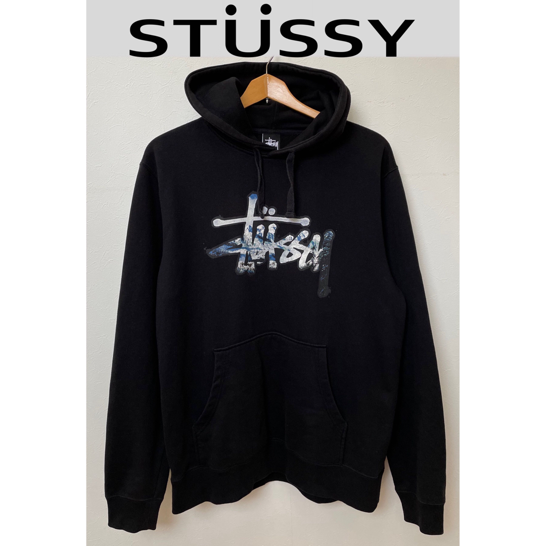 STUSSYステューシー プルオーバーパーカー ショーンフォントロゴ 雪山 XL-