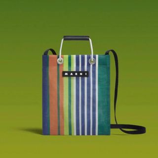 マルニ(Marni)の新品　MARNI MARKET ストライプミニショルダーバッグ グリーンブルー(トートバッグ)