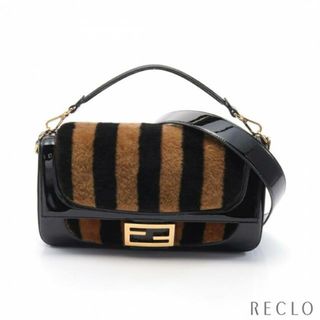 フェンディ(FENDI)のマンマバケット ハンドバッグ エナメルレザー ファー ブラック ブラウン 2WAY(ハンドバッグ)