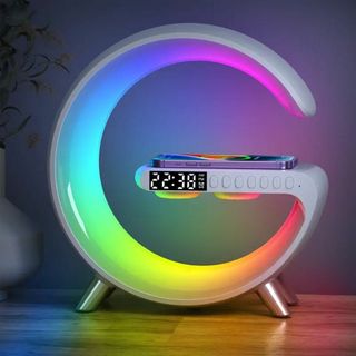 黒と白高速ワイヤレス充電器付き 立体音響　目覚まし時計　調光可能なテーブルランプ(バッテリー/充電器)