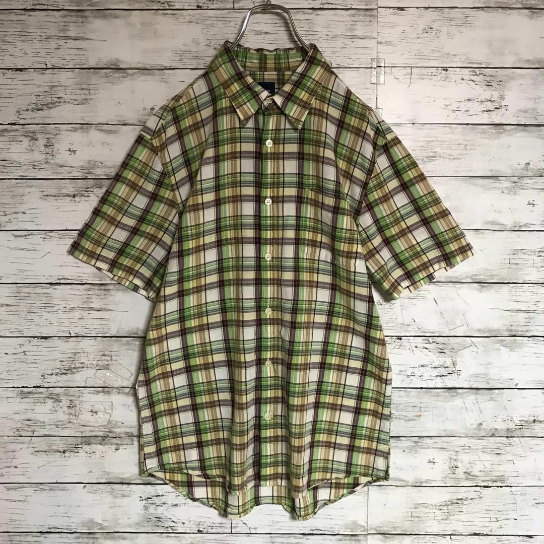 GAP(ギャップ)の【人気グリーン】ギャップ　ポケット付き半袖チェックシャツ　美品　E749 メンズのトップス(シャツ)の商品写真