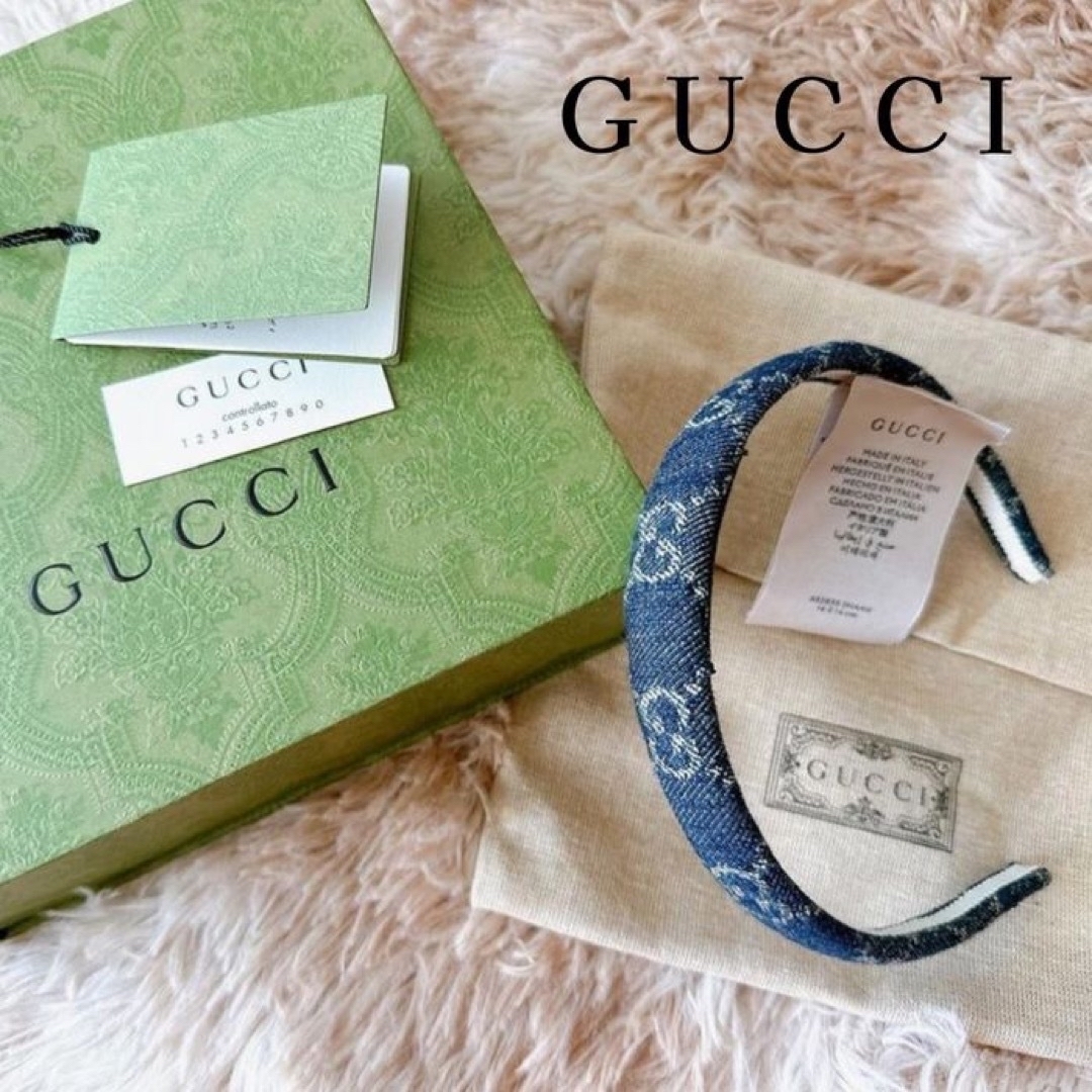 Gucci(グッチ)のGucci デニム カチューシャ 実物写真 値下げ可 箱付き レディースのヘアアクセサリー(カチューシャ)の商品写真