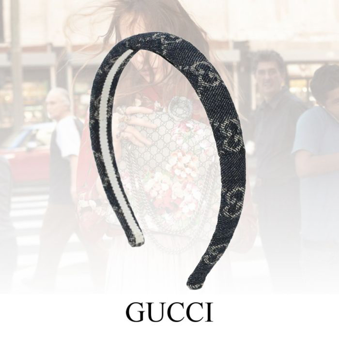 Gucci(グッチ)のGucci デニム カチューシャ 実物写真 値下げ可 箱付き レディースのヘアアクセサリー(カチューシャ)の商品写真